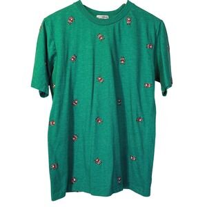 EIGHTH AVENUE Men's Green Santa Claus Embroidered Crew Neck T-Shirt M Christmas